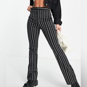 ASOS DESIGN slim kickflare pant in black pinstripe